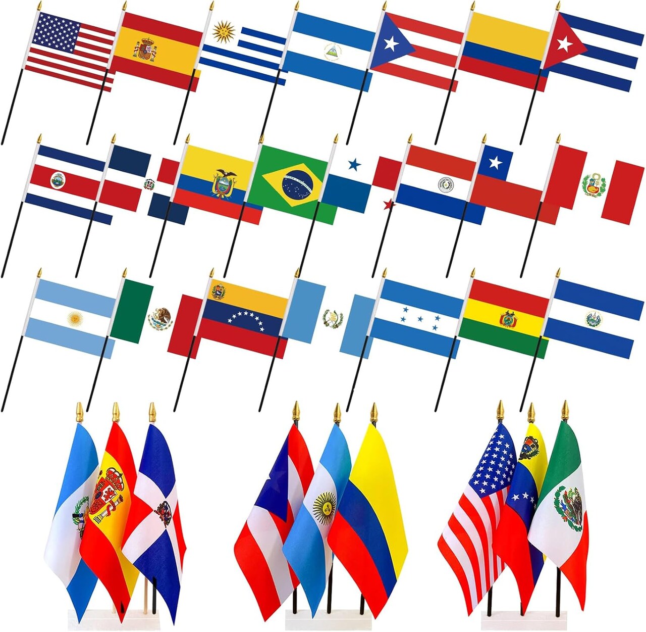 Hispanic Heritage Month Decorations Hand Held Flags on Stick 22 Spanish